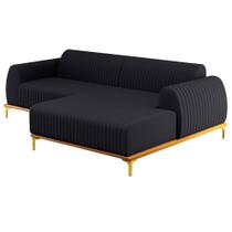 Sofá 230cm 4 Lugares com Chaise Direito Pés Gold Molino C-465 Linho Chumbo - Domi