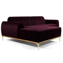 Sofá 230cm 4 Lugares com Chaise Esquerdo Pés Gold Molino B-292 Veludo Uva - Domi