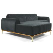 Sofá 230cm 4 Lugares com Chaise Esquerdo Pés Gold Molino B-317 Veludo Cinza - Domi