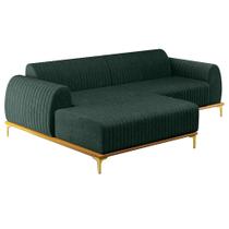 Sofá 230cm 4 Lugares com Chaise Esquerdo Pés Gold Molino C-117 Linho Verde - Domi