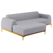 Sofá 230cm 4 Lugares com Chaise Esquerdo Pés Gold Molino C-315 Linho Cinza - Domi