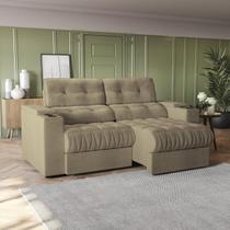 Sofá 230cm com Porta Copos Retrátil e Reclinável Premier Bege Bouclé Fendi
