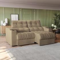 Sofá 230cm com Porta Copos Retrátil e Reclinável Premier Bege Bouclé Fendi Sofá 230cm com Porta Copos Retrátil e Reclinável Premier Bege Bouclé Fendi