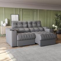 Sofá 230cm com Porta Copos Retrátil e Reclinável Premier Cinza Suede Titânio Sofá 230cm com Porta Copos Retrátil e Reclinável Premier Cinza Suede Titânio