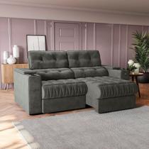 Sofá 230cm com Porta Copos Retrátil e Reclinável Premier Cinza Veludo Chumbo Sofá 230cm com Porta Copos Retrátil e Reclinável Premier Cinza Veludo Chumbo