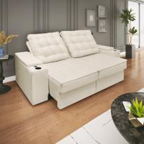 Sofá 2,30m Retrátil e Reclinável com USB Grande, Confortável e Moderno para Sala de Estar COR:BEGE