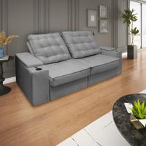 Sofá 2,30m Retrátil e Reclinável com USB Grande, Confortável e Moderno para Sala de Estar COR:CINZA GRAFITE