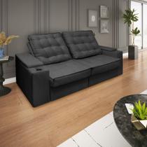 Sofá 2,30m Retrátil e Reclinável com USB Grande, Confortável e Moderno para Sala de Estar COR:PRETO