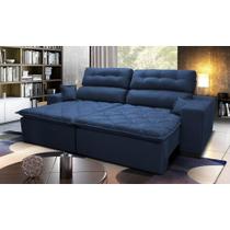 Sofá 2,42m Retrátil e Reclinável com Molas Cama inBox Confort Tecido Suede Velusoft Azul