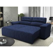 Sofá 2,42m Retrátil e Reclinável com Molas Cama inBox Top Tecido Suede Velusoft Azul