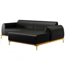 Sofá 245cm 4 Lugares com Chaise Direito Pés Gold Molino B-159 Corano Preto - Domi