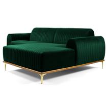 Sofá 245cm 4 Lugares com Chaise Direito Pés Gold Molino B-303 Veludo Verde Musgo - Domi