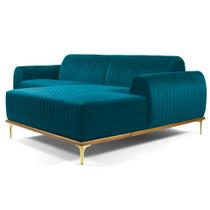 Sofá 245cm 4 Lugares com Chaise Direito Pés Gold Molino B-66 Veludo Turquesa - Domi