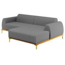 Sofá 245cm 4 Lugares com Chaise Direito Pés Gold Molino C-416 Linho Cinza Escuro - Domi Sofá 245cm 4 Lugares com Chaise Direito Pés Gold Molino C-416 Linho Cinza Escuro - Domi