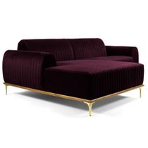 Sofá 245cm 4 Lugares com Chaise Esquerdo Pés Gold Molino B-292 Veludo Uva - Domi Sofá 245cm 4 Lugares com Chaise Esquerdo Pés Gold Molino B-292 Veludo Uva - Domi