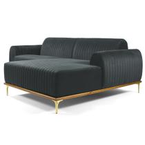 Sofá 255cm 4 Lugares com Chaise Direito Pés Gold Molino B-317 Veludo Cinza - Domi