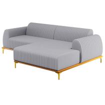 Sofá 255cm 4 Lugares com Chaise Direito Pés Gold Molino C-315 Linho Cinza - Domi