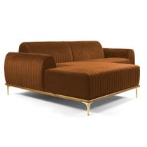 Sofá 255cm 4 Lugares com Chaise Esquerdo Pés Gold Molino B-262 Veludo Telha - Domi