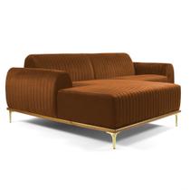 Sofá 255cm 4 Lugares com Chaise Esquerdo Pés Gold Molino B-262 Veludo Telha - Domi Sofá 255cm 4 Lugares com Chaise Esquerdo Pés Gold Molino B-262 Veludo Telha - Domi