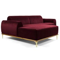 Sofá 255cm 4 Lugares com Chaise Esquerdo Pés Gold Molino B-278 Veludo Marsala - Domi Sofá 255cm 4 Lugares com Chaise Esquerdo Pés Gold Molino B-278 Veludo Marsala - Domi