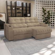 Sofá 260cm com Porta Copos Retrátil e Reclinável Premier Bege Bouclé Fendi Sofá 260cm com Porta Copos Retrátil e Reclinável Premier Bege Bouclé Fendi