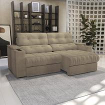 Sofá 260cm com Porta Copos Retrátil e Reclinável Premier Bege Bouclé Fendi