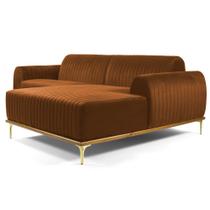 Sofá 265cm 4 Lugares com Chaise Direito Pés Gold Molino B-262 Veludo Telha - Domi