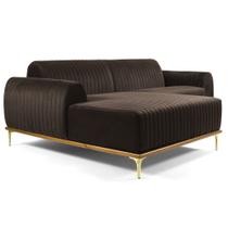 Sofá 265cm 4 Lugares com Chaise Esquerdo Pés Gold Molino B-261 Veludo Marrom - Domi