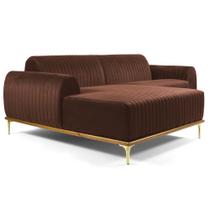 Sofá 265cm 4 Lugares com Chaise Esquerdo Pés Gold Molino B-276 Veludo Terra - Domi Sofá 265cm 4 Lugares com Chaise Esquerdo Pés Gold Molino B-276 Veludo Terra - Domi