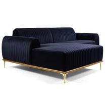 Sofá 265cm 4 Lugares com Chaise Esquerdo Pés Gold Molino B-287 Veludo Marinho - Domi Sofá 265cm 4 Lugares com Chaise Esquerdo Pés Gold Molino B-287 Veludo Marinho - Domi