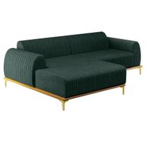 Sofá 265Cm 4 Lugares Com Chaise Esquerdo Pés Gold Molino C-117 Linho Verde - Domi