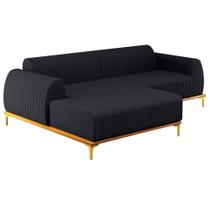 Sofá 265cm 4 Lugares com Chaise Esquerdo Pés Gold Molino C-465 Linho Chumbo - Domi