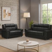Sofá 3 e 2 Lugares Cronos - 1,90m/1,45m - Corano Preto - Estofados Pérola. Sofá 3 e 2 Lugares Cronos - 1,90m/1,45m - Corano Preto - Estofados Pérola.