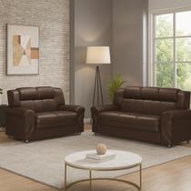 Sofá 3 e 2 Lugares Cronos 1,90m e 1,45m Corano Material Sintético Marrom Estofados Pérola. Sofá 3 e 2 Lugares Cronos 1,90m e 1,45m Corano Material Sintético Marrom Estofados Pérola.