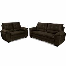 Sofá 3 e 2 lugares Hellen Premium Plus encosto alto tecido platinium Marrom Café