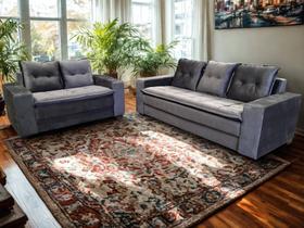 Sofá 3 e 2 Lugares Lyon União Estofados Veludo Cinza Sofá 3 e 2 Lugares Lyon União Estofados Veludo Cinza