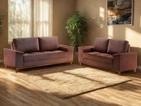 Sofa 3 e 2 Lugares Orion Trevo Veludinho Marrom