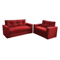 Sofá 3 e 2 Lugares - Suede liso - Encosto Fixo - sofá conjunto - Vermelho
