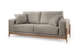 Sofá 3 e 4 Lugares Almofada Solta Base Madeira Linho Cinza Medio Bella 2,30m