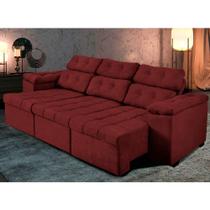 Sofá 3 Lug Retrátil Reclinável Glamour 225cm Vermelho - WS Estofados