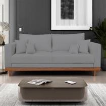 Sofá 3 Lugar Base Reforçada Madeira Tecido Linho + Almofada