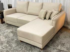 Sofá 3 Lugares 2,00 m Linho Bege Chaise Yvi