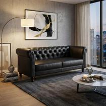 Sofá 3 Lugares 200cm Couro Legítico Classic Preto Sofá 3 Lugares 200cm Couro Legítico Classic Preto