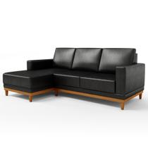 Sofá 3 Lugares 200cm Living Com Chaise Esquerdo Sala de Estar Kayrós D05 Sintético Preto Mpozenato
