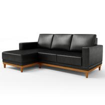 Sofá 3 Lugares 200cm Living Com Chaise Sala de Estar Kayrós D05 Sintético Preto - Mpozenato