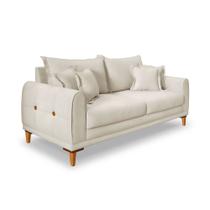 Sofá 3 Lugares 2,00m Estofado em Veludo com Pés de Madeira - Logan Lucadi Home