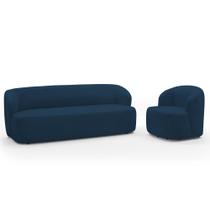 Sofá 3 Lugares 205cm Com Poltrona Giratória Orgânica Heidy F04 Veludo Azul - Lyam Decor Sofá 3 Lugares 205cm Com Poltrona Giratória Orgânica Heidy F04 Veludo Azul - Lyam Decor