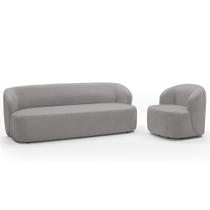 Sofá 3 Lugares 205cm Com Poltrona Giratória Orgânica Heidy F04 Veludo Cinza - Lyam Decor