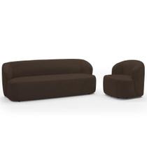 Sofá 3 Lugares 205cm Com Poltrona Giratória Orgânica Heidy F04 Veludo Marrom - Lyam Decor