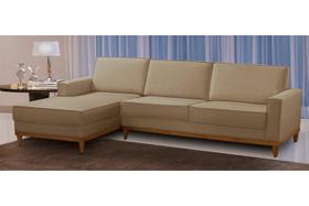 Sofá 3 Lugares 2,10m Living com Chaise Esquerdo Lavinia Linho Bege Adonai Estofados